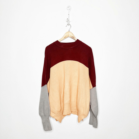 Free People Easy Street Color Block Sweater Size Small OB1043843 Peach Combo M - Picture 1 of 7